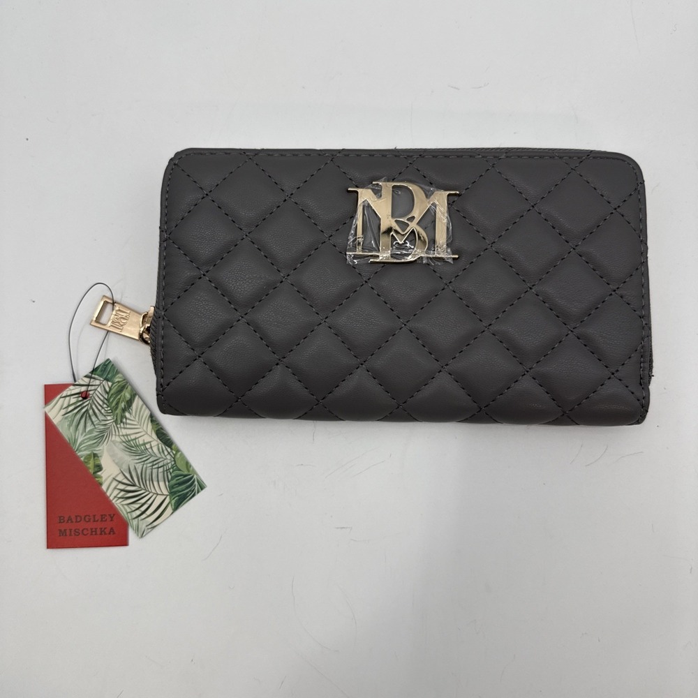 Badgley Mischka Womens Wallet Gray Handbag Clutch Long New